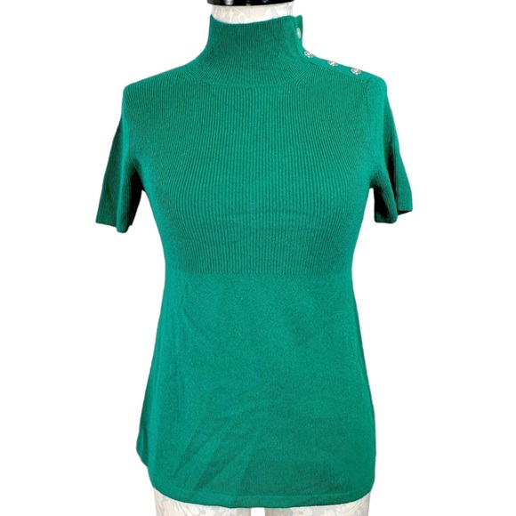Banana Republic Cashmere Faux Turtleneck Short Sleeve Sweater Emerald Small - Picture 1 of 13
